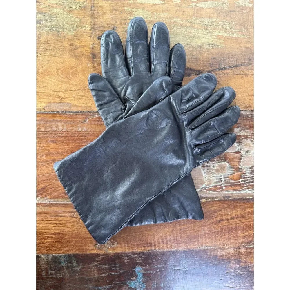 Vintage Black Genuine Leather Gloves Women’s Size 7 Lined Long Cuff Driving